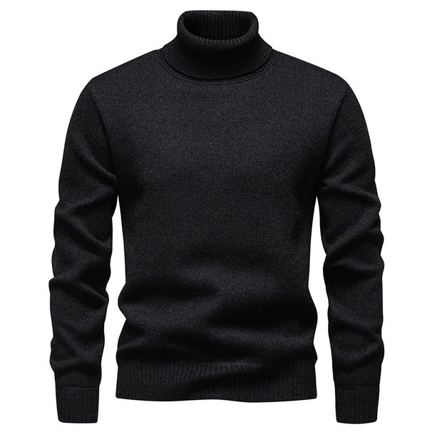 Herentrui met hoge hals en fleecevoering - Winterwarm gebreide trui, dik en zacht, stijlvolle effen kleur voor casual en kantoorkleding (M-3xl)_voghion.com