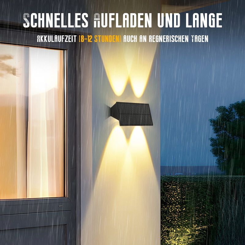Glitzerlife Solarlampen Für Außen - 4ER Solar Wandleuchte Aussen Wand Warmweiß Solarwandleuchten Wasserdichte Up And Down Solarleuchte Für Zaun Terrasse Balkon_voghion.com