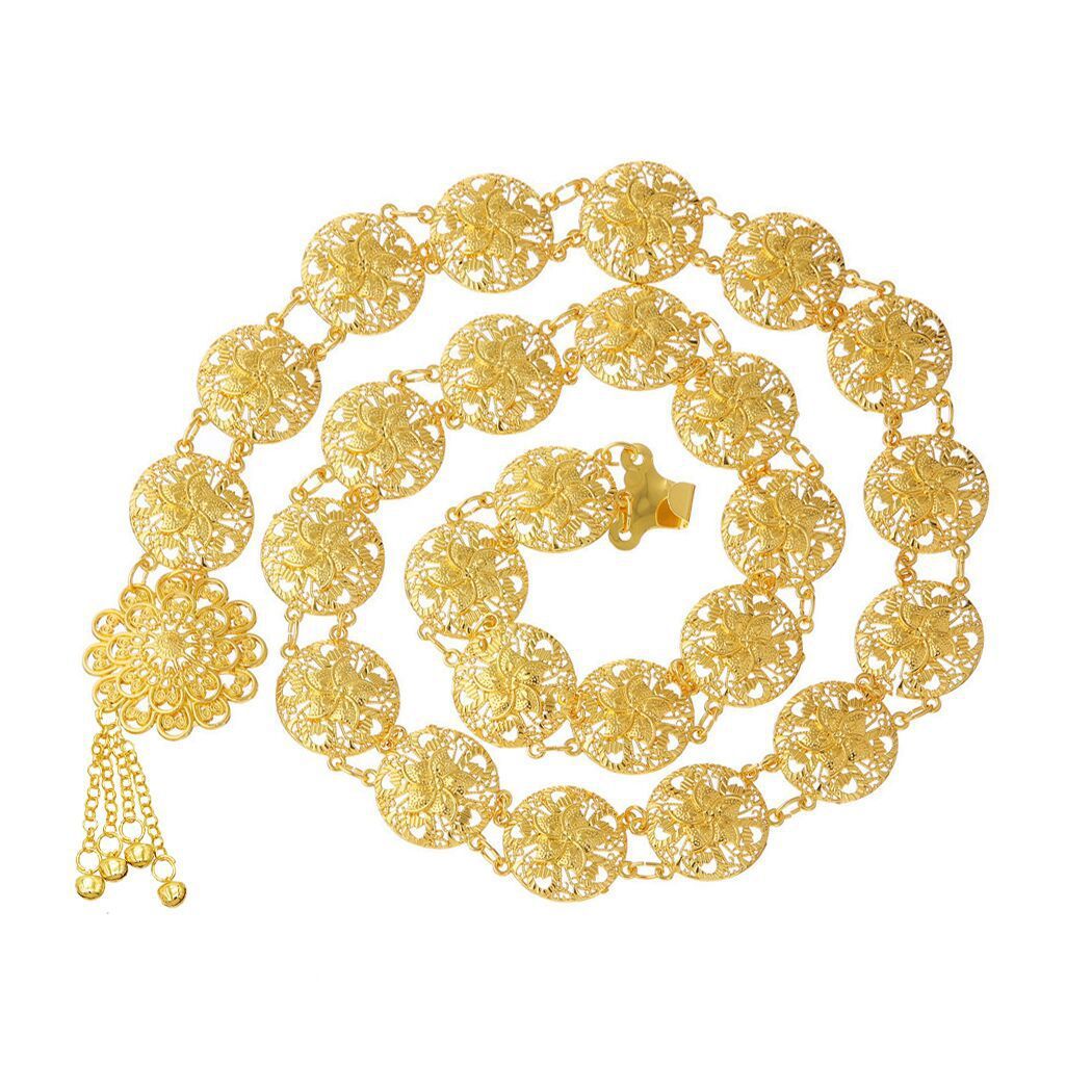 Hot Selling Ethnic Style Alloy Flower Waist With Bells And Tassels Body Chain Dance Costume Accessory_voghion.com