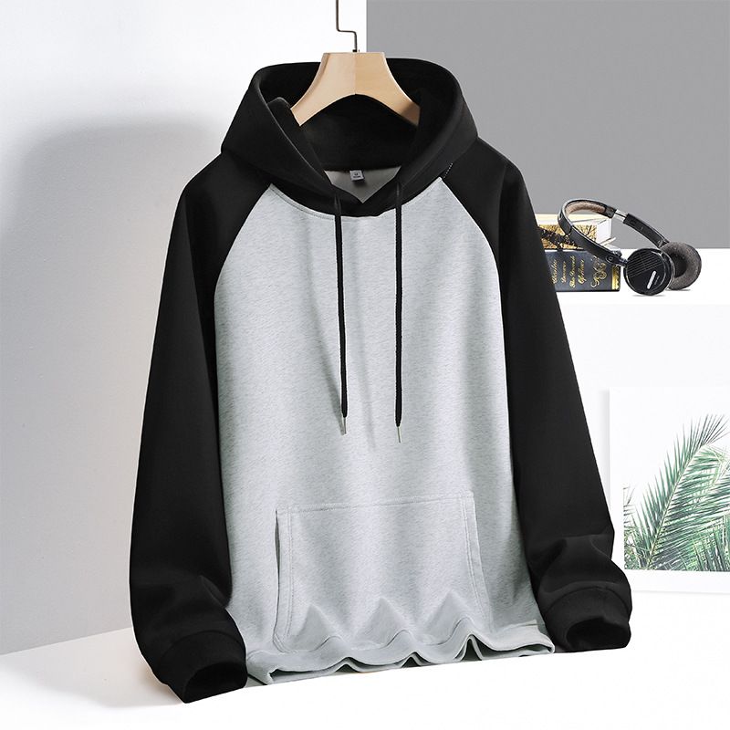 Herren-Fleece-Hoodie im Color-Block-Design – Pullover mit Raglanärmeln und Kontrasteinsätzen, Streetwear-Essential (Hellgrau/Khaki/Beige)_voghion.com
