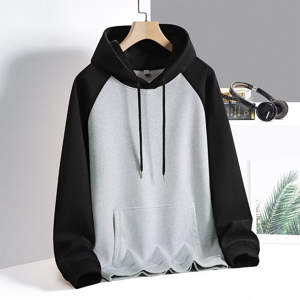 Herren-Fleece-Hoodie im Color-Block-Design – Pullover mit Raglanärmeln und Kontrasteinsätzen, Streetwear-Essential (Hellgrau/Khaki/Beige)_voghion.com