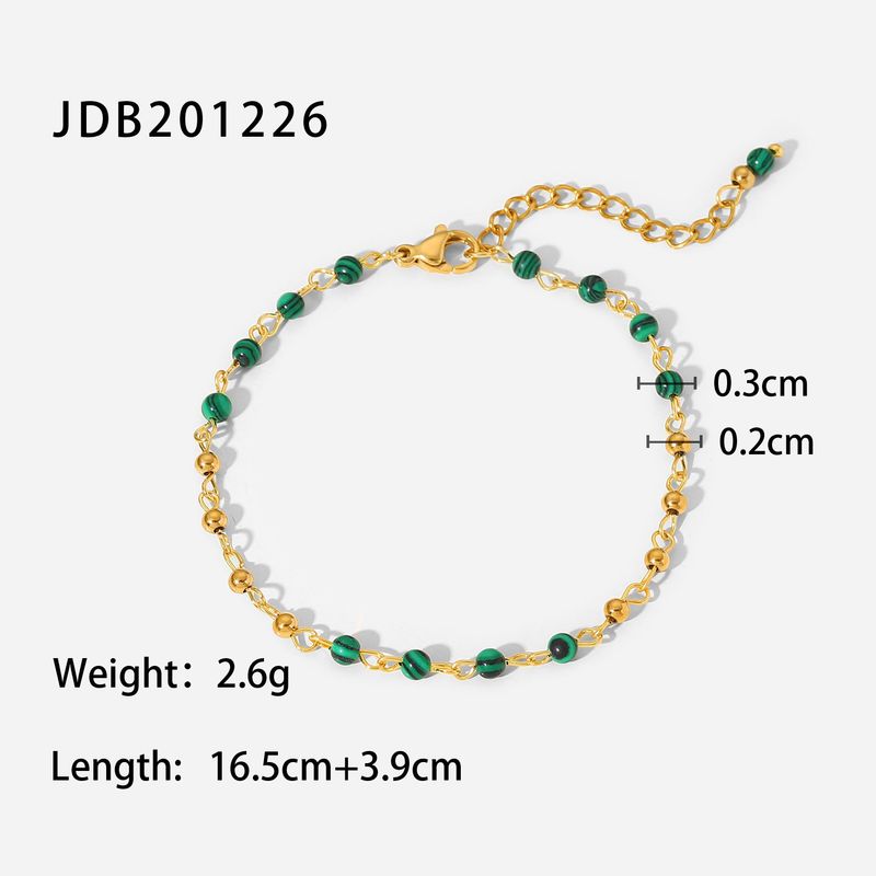 INS popular feminino verde pavão pedra ouro pequeno redondo conta geométrica pulseira acessório_voghion.com