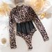 New Women's Wild Leopard Print Sexy Splicing Transparent Mesh Body Shaping Jumpsuit Long Sleeved Leopard Print Dress_voghion.com