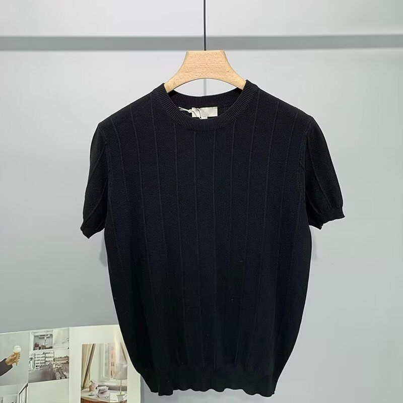 Abbigliamento maschile Maglietta estiva da uomo in maglia, semplice e versatile, in seta ghiacciata, a maniche corte, drappeggiata, nuova maglietta da uomo_voghion.com