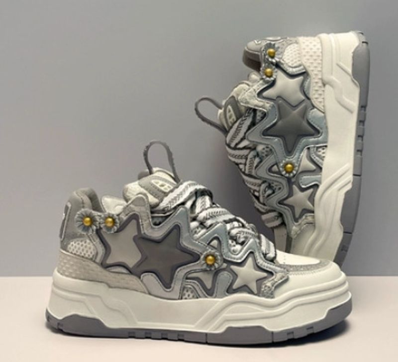 White Cream, Rice, White Stars, Bread Niche Design Sense, 2025 New Men's A Women's Shoes, Versatile Couple Sneaker_voghion.com