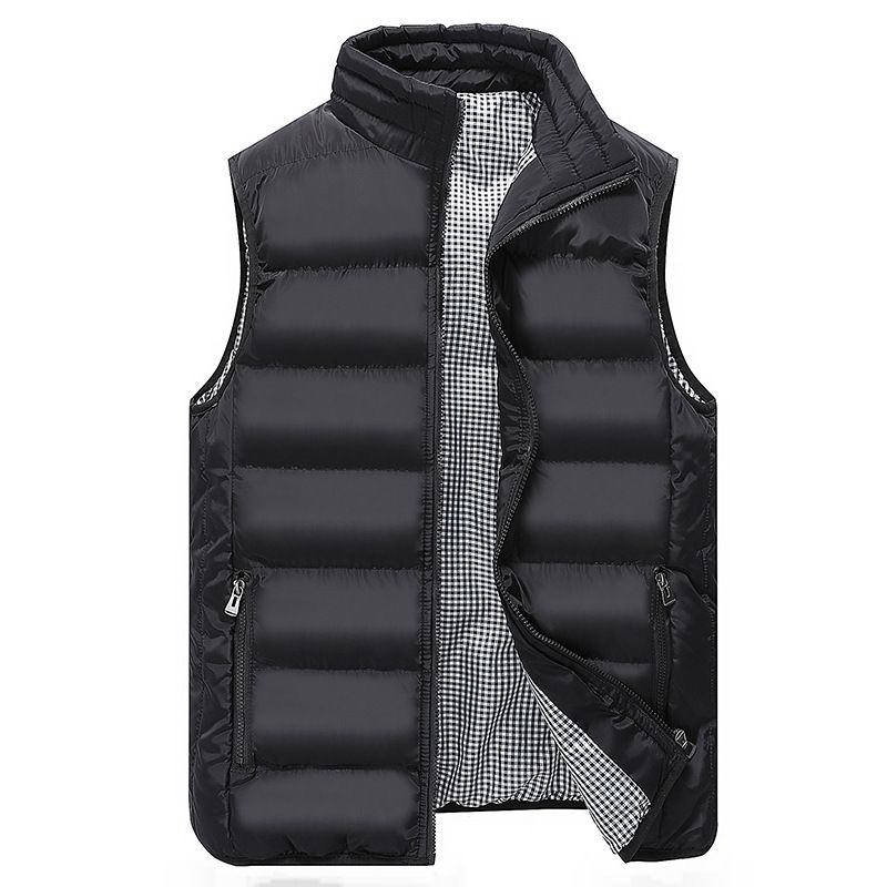 Gilet matelassé d'hiver pour homme avec col montant, veste matelassée légère sans manches pour une tenue décontractée, grande taille disponible (noir/rouge/bleu marine/vert/kaki)_voghion.com