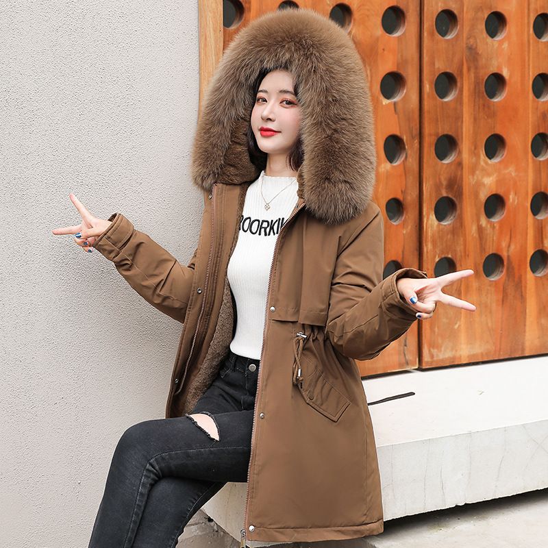 Women's clothing medium-length temperament cotton-padded jacket small winter plus velvet thickened large size women's cotton-padded jacket_voghion.com