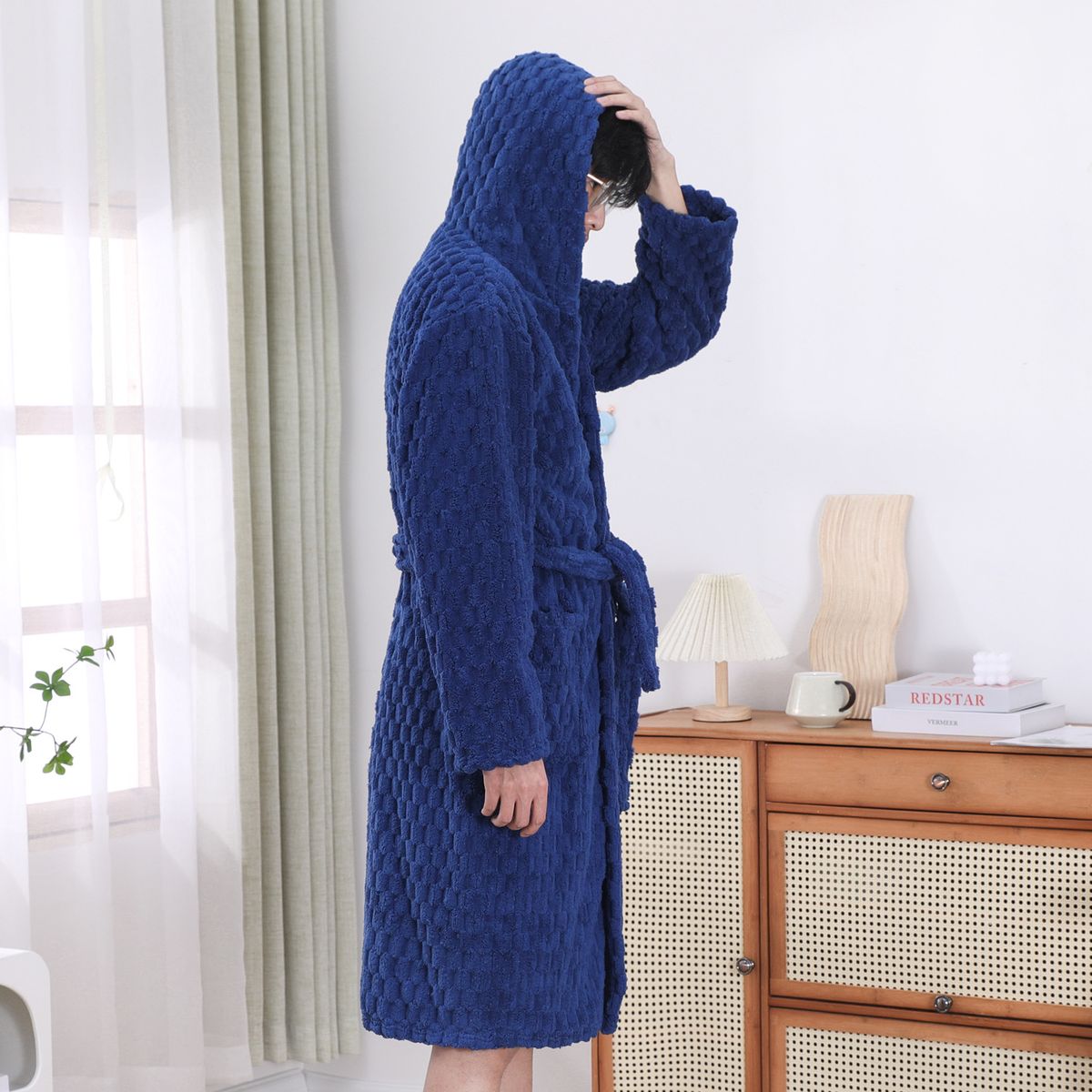 MSoft Touch Micro Fleece Μπουρνούζι με κουκούλα Λούτρινο μακρύ ρόμπα σπα Απορροφητικό μπουρνούζι_voghion.com