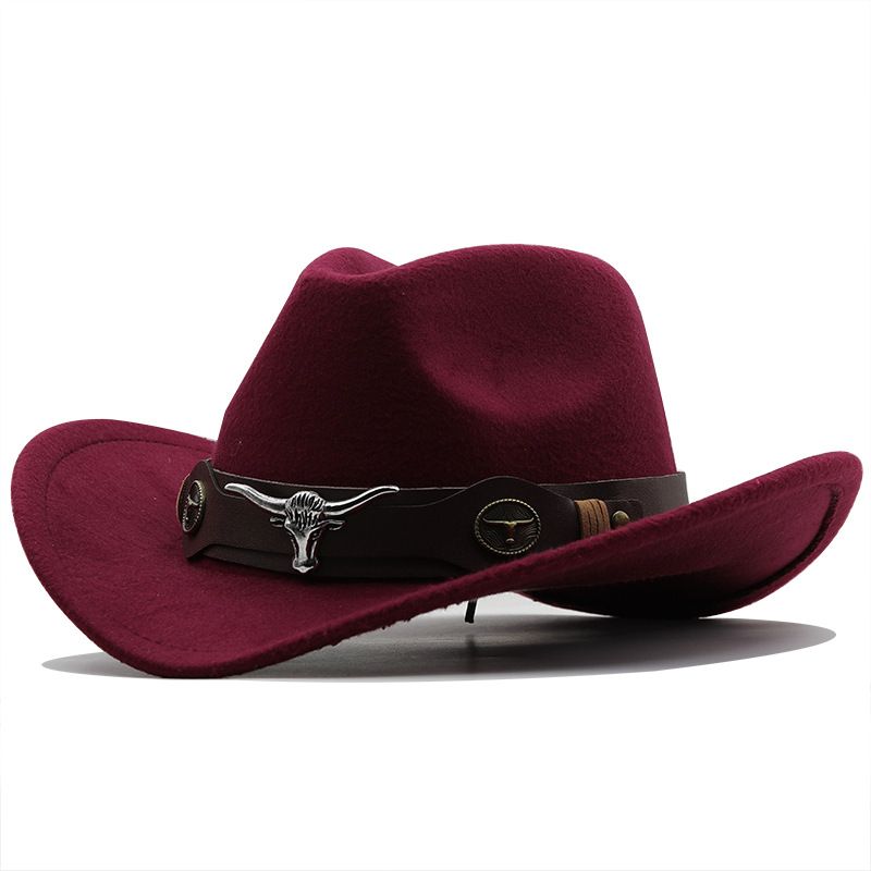 Heiß verkaufte Hüte, Ochsenlogo im ethnischen Stil, Western-Cowboy-Geschenk, Reithut mit gerollter Krempe, Wollfilzhut_voghion.com
