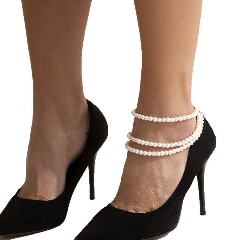Vacation Style Woven Pearl Multi-layer Fashion Handmade Versatile Geometric Sequin Tassel Simple Anklet_voghion.com