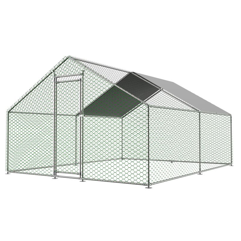 Freilauf Chicken Coop 3x4x2m with Security Lock and Waterproof PE Cover, Metal Run Enclosure for Chickens, Rabbits and Small Animals_voghion.com