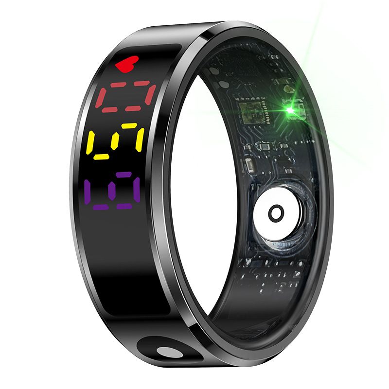 R12 Anello intelligente con schermo a colori per uomo e donna, anello fitness intelligente con tocco intelligente, frequenza cardiaca, ossigeno nel sangue, IP68 impermeabile_voghion.com