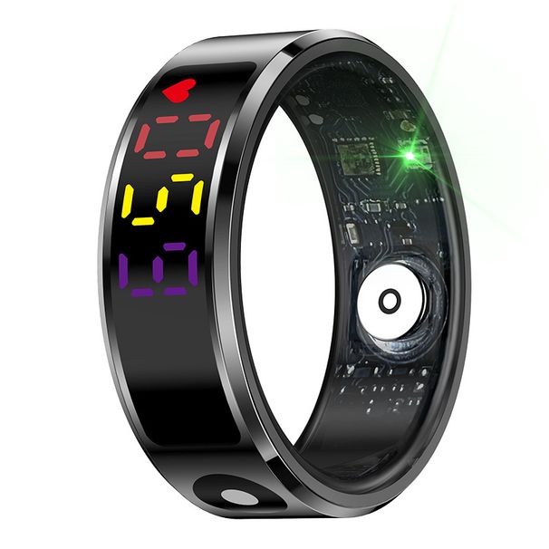 R12 Anello intelligente con schermo a colori per uomo e donna, anello fitness intelligente con tocco intelligente, frequenza cardiaca, ossigeno nel sangue, IP68 impermeabile_voghion.com