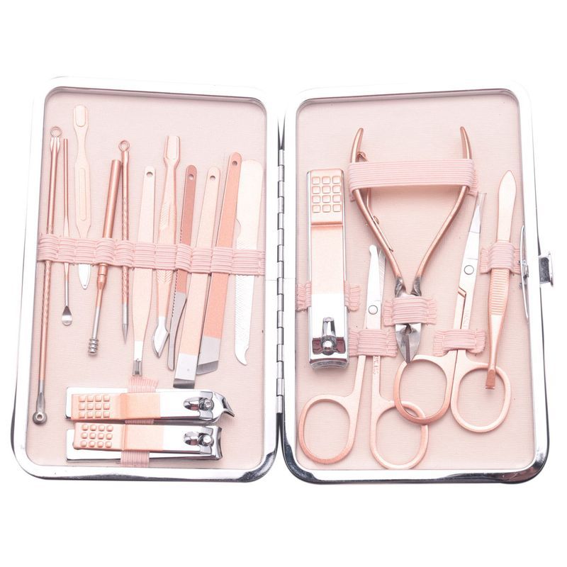 18Pcs/Set Rose Gold Stainless Art Tools Kits Steel Nail Clipper Cutter Trimmer Ear Pick Grooming Kit Manicure Set_voghion.com