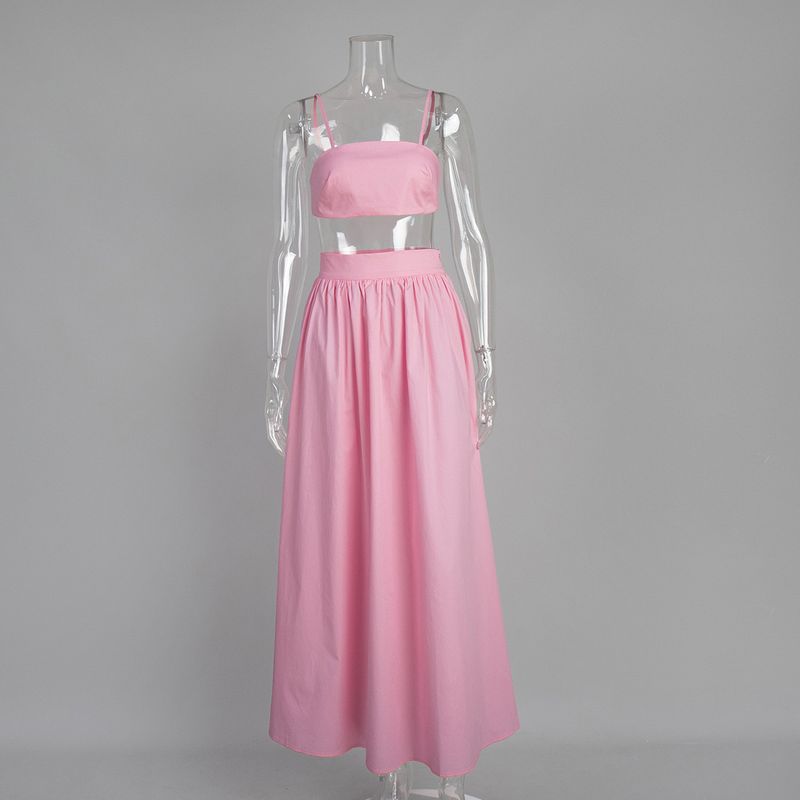 Ladies Cotton Camisole Undershirt Bustier Long Skirt Suit Fashion Spring And Summer New Sexy Long Skirt Suit_voghion.com