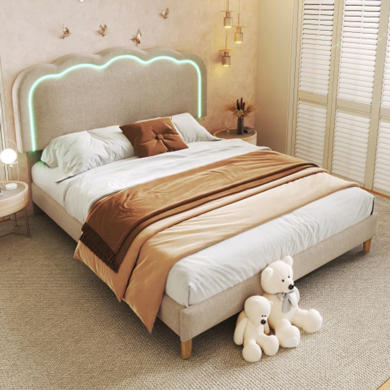 Polsterbett LED Doppelbett 140 X 200cm, Bettgestell Mit Lattenrost und Verstellbares Kopfteil, Gepolstertes Bett In Beige,Bettrahmen Jugendbett Für Schlafzimmer Gästezimmer-Leinenmaterial_voghion.com