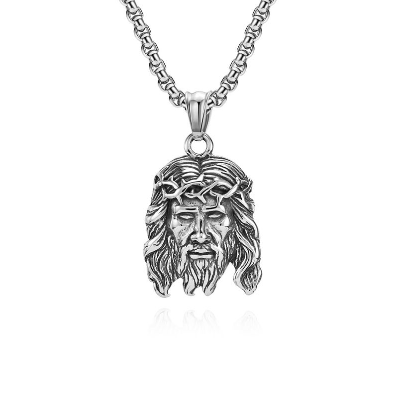 Retro oud Jezus hoofd portret titanium stalen ketting literaire persoonlijkheid herenkleding hanger hanger_voghion.com