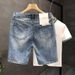 Men's Clothing Ripped Denim Shorts Men's Summer Thin Loose Straight Retro White Light Color Scratched Beggar Shorts_voghion.com
