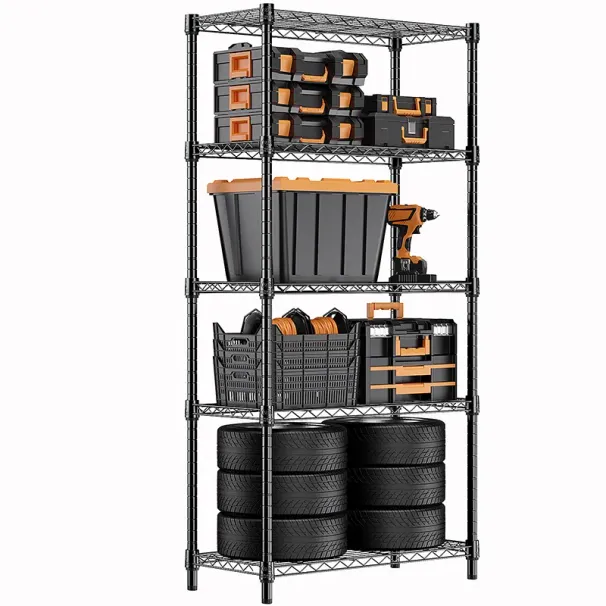 Scaffalatura portaoggetti da 1250 libbre, scaffalatura portaoggetti a 5 ripiani, scaffale in acciaio, organizer in filo metallico per casa, cucina, ufficio (13,7' P X 23,6' W X_voghion.com