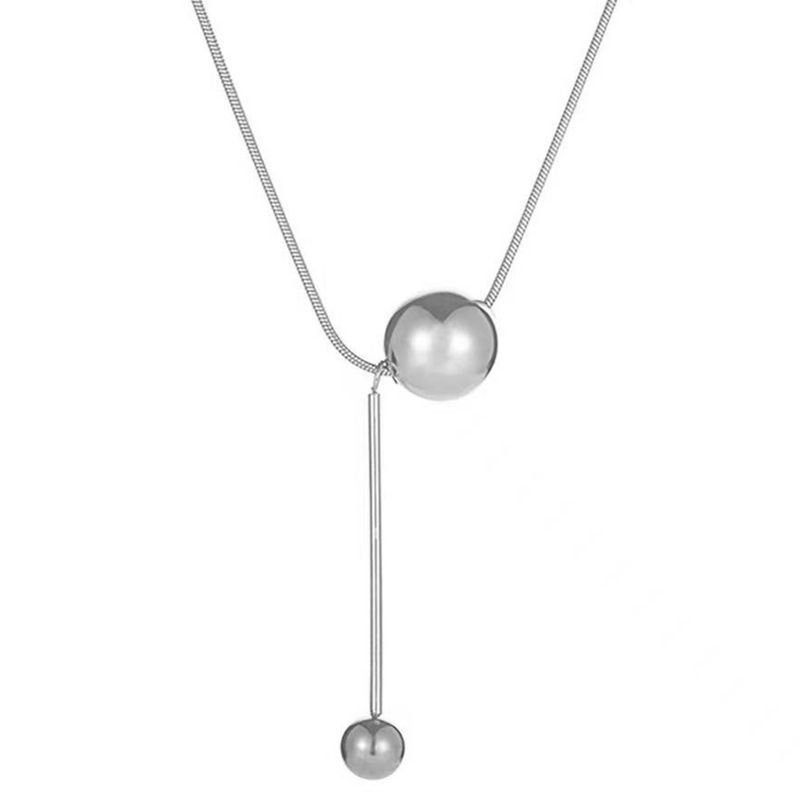 Japanese Korean Personalized Metal Ball Pendant Necklace Fashionable and Elegant Design Sense Collar Long Sweater Chain_voghion.com