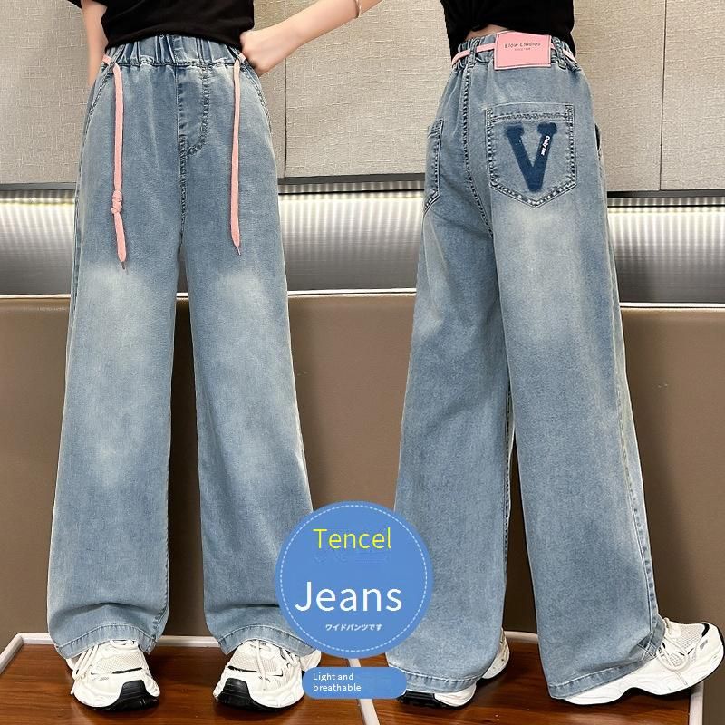 Kinderkleding Meisjes Zomer Dunne Broek Meisjes Grote Kinderen Zomer Smal Versie Hoge Taille Wijde Pijp Broek Kinderen Tencel Jeans Anti Muggen Broek_voghion.com