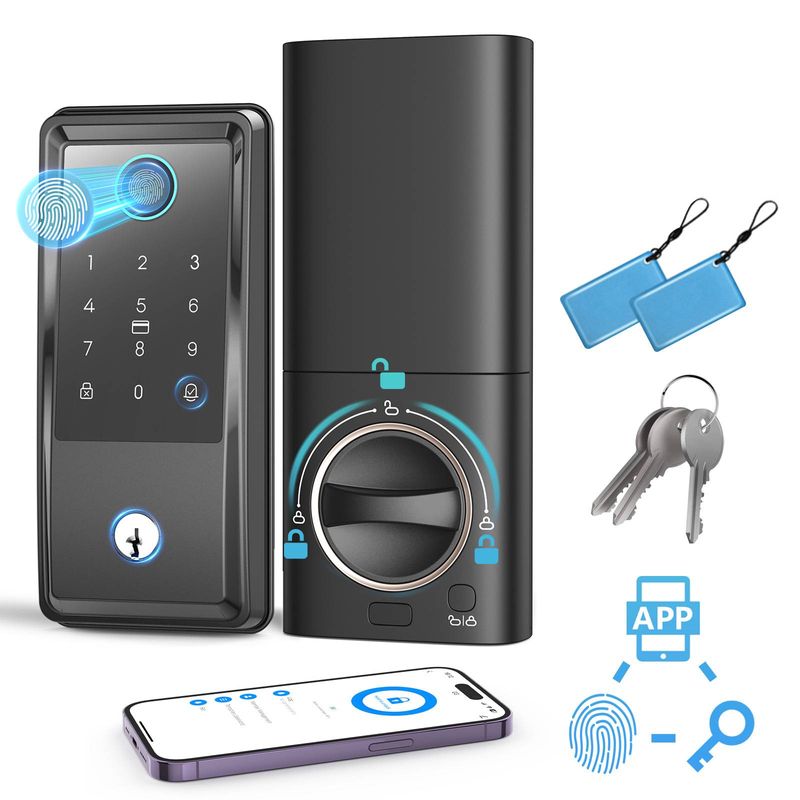 G3 Door Lock For Front Door, 6 In 1 Fingerprint Keyless Entry Door Lock With Doorbell, Built-in Wi-Fi Smart Lock Deadbolt With App Remote Control_voghion.com