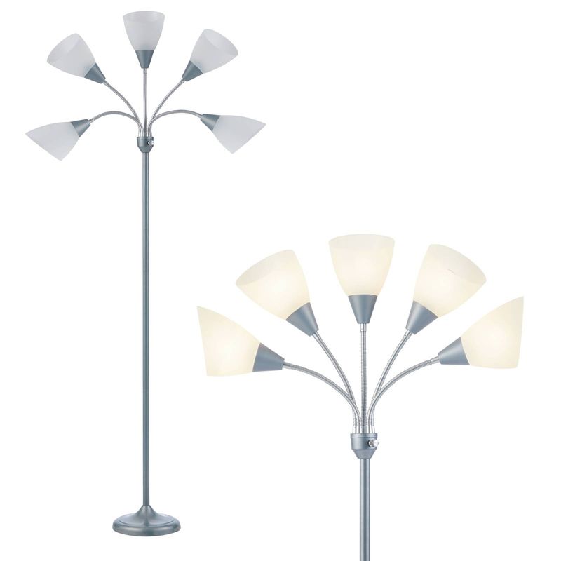 Medusa Floor Lamps Standing Lamps 5 Heads Adjustable Reading Light Large Shade Use E26 A19 Bulb Floor Lamps For Living Room Bedroom (Silver)_voghion.com