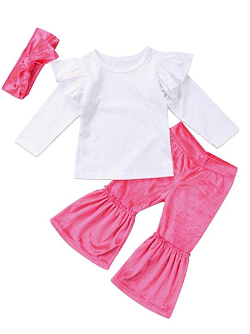 Kid's Clothing Hot Children's Clothing Children's Flying Sleeve Top Velvet Bell Bottom Pants With Head Flower_voghion.com