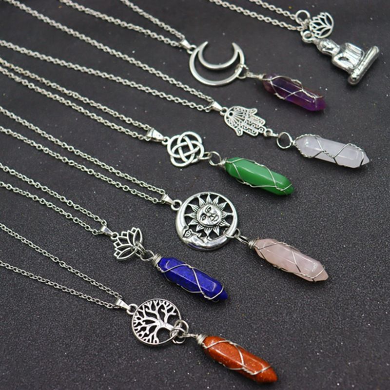 Rose Quartz, Amethyst & Agate Hexagonal Pendant Necklace - 30x60mm Natural Stone Crystal Pendulum For Energy Healing, Chakra Balancing & Reiki​_voghion.com