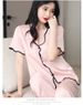 Nachtwäsche für Damen Seidenpyjama, kurzärmeliger Hosenanzug, große Größe, locker, einfarbig, mit Rüschen, lässige Heimkleidung_voghion.com