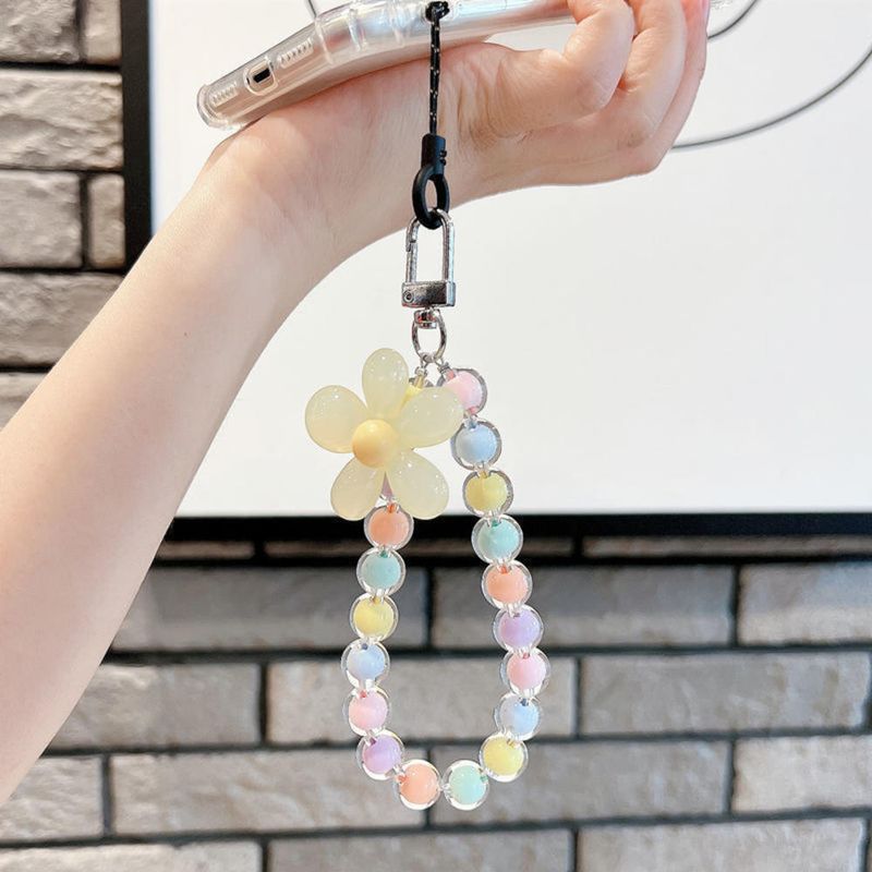 Ins Fresh Flower Beads teléfono móvil Charm Correa cadena Anti-Lost Lanyard mujeres chica joyería soporte para teléfono colgante llavero_voghion.com