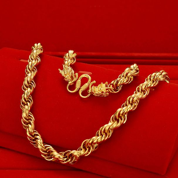 2025-ös női divatos új, 999-es Au színben pompázó férfi sárkányfej nyaklánc, valódi aranyból kulcscsontig érő power chain, unisex változat_voghion.com