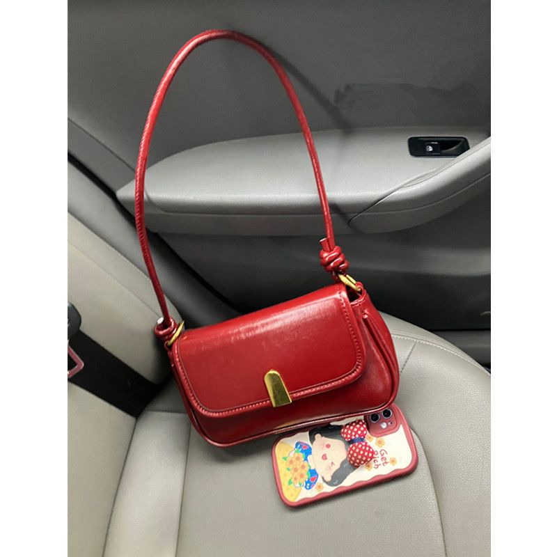 Rød høj kvalitet lille firkantet underarms taske til kvinder i 2024 populær ny mode afslappet enskuldret diagonal straddle-taske_voghion.com