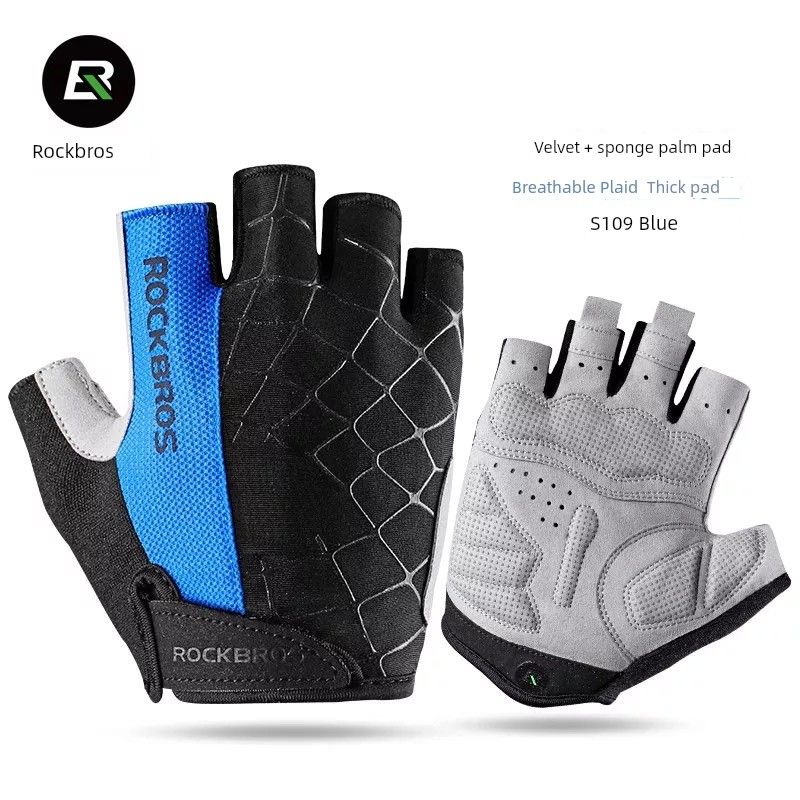 Guantes de medio dedo Rockbros para ciclismo, de dedos cortos, para primavera y verano, para hombre y mujer, transpirables, para deportes al aire libre._voghion.com
