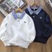 Boys' Long Sleeve Polo Shirt - Classic Cotton Blend With Collar & Cartoon Embroidery - Casual Fall & Spring Top For Kids (8+ Years, 110-170cm)_voghion.com