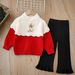 Set da due pezzi con maglione lavorato a maglia per bambine, girocollo, top con motivo floreale fatto a mano, per bambini piccoli e bambine_voghion.com