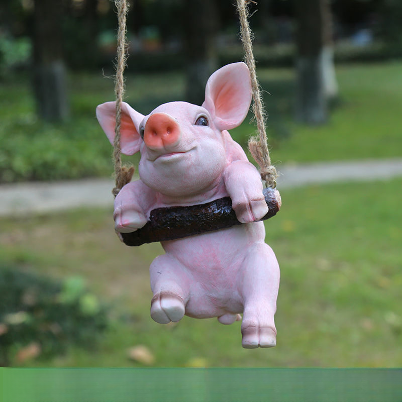 Outdoor Artificial Resin Pig Pendant Cute Garden Courtyard Decoration Ornament Animal Sculpture Craft_voghion.com