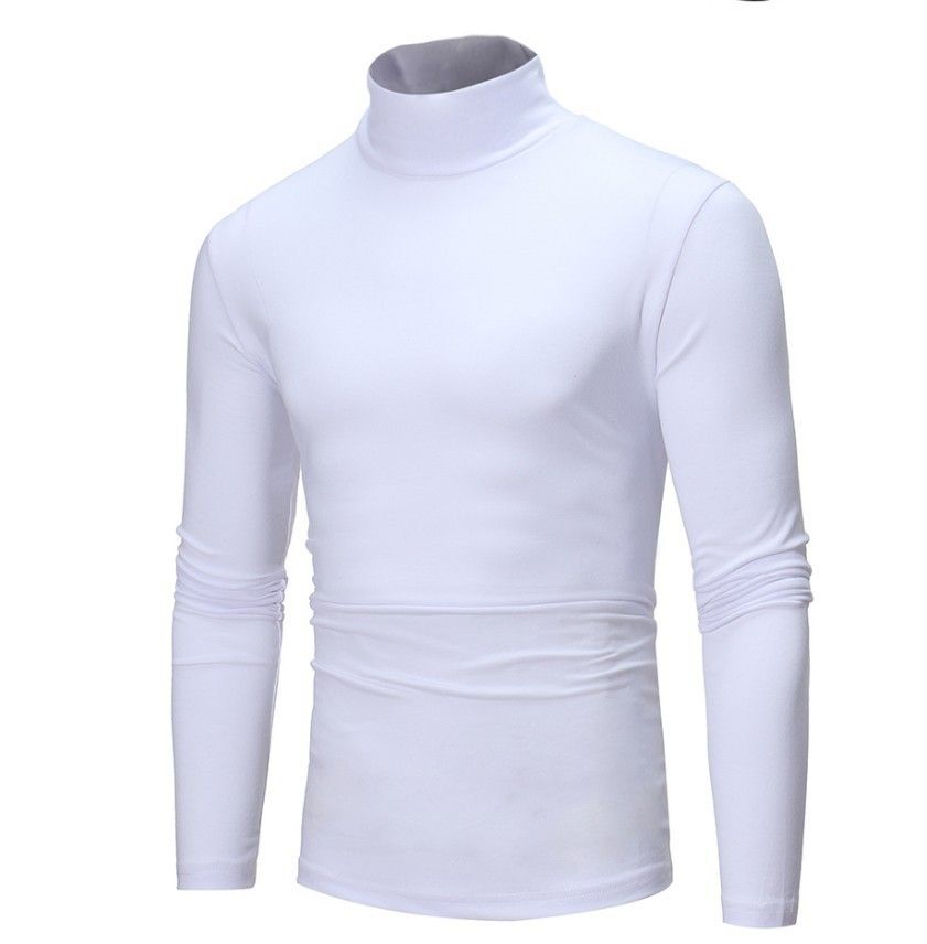 Men's Solid Color Turtleneck T-Shirt For Male Autumn Spring Casual Long Sleeve Basic Bottoming Shirt For Men Slim-Fit Tops_voghion.com