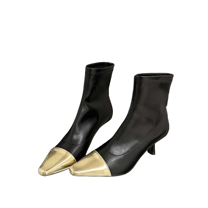 2023 Spring and autumn Korean version of minority color temperament high heel square elastic skinny boots women's short heel boots and ankle boots_voghion.com