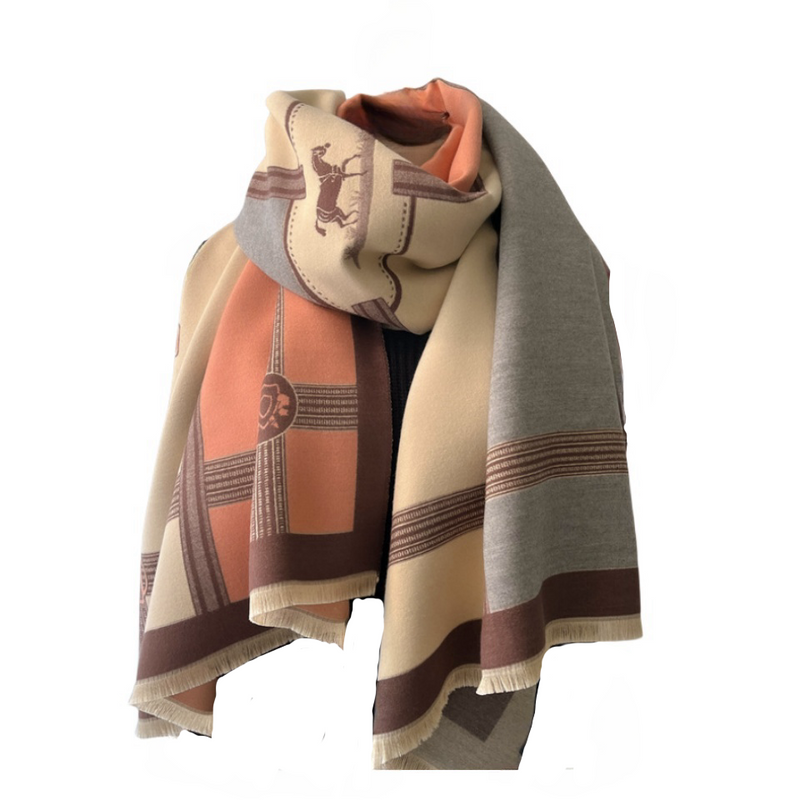 Autumn and winter new colorblocking tassel pull wool scarf ladies splicing thickened shawl_voghion.com