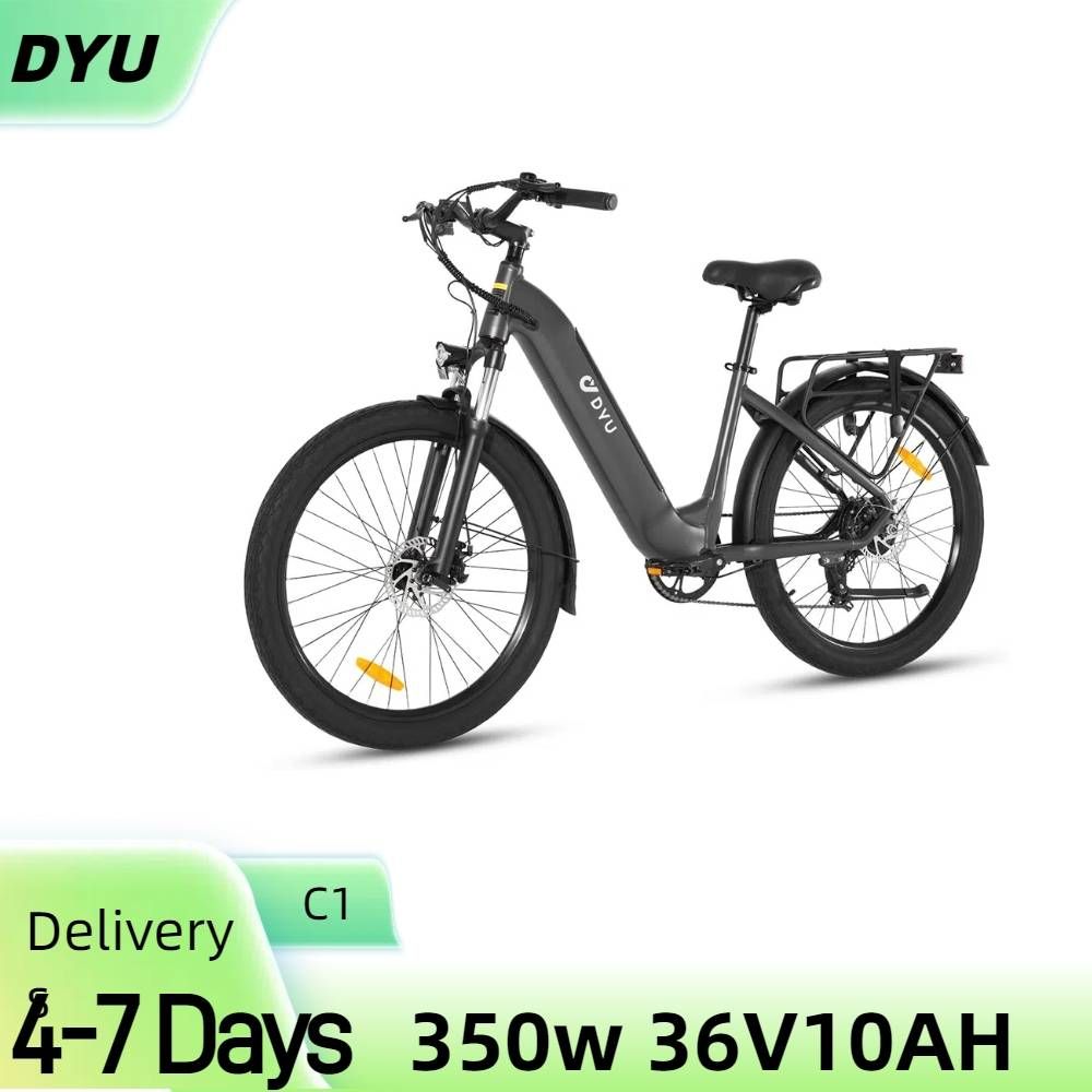 Bicicletă electrică DYU C1 pentru adulți, bicicletă electrică pentru navetiști pentru orice teren de 26 inchi, cu motor de 350 W, baterie 36 V 10 Ah_voghion.com