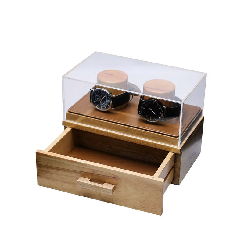 Double Card Slot Watch Box Solid Wood Cylindrical Storage Box New Men's Watch Stand Column Display Cabinet Drawer Watch Box_voghion.com