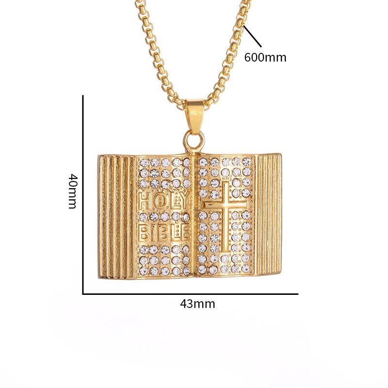 Bible Titanium Steel Gold Plated Letter Pendant Personalized Creative Trendy Men's Necklace_voghion.com