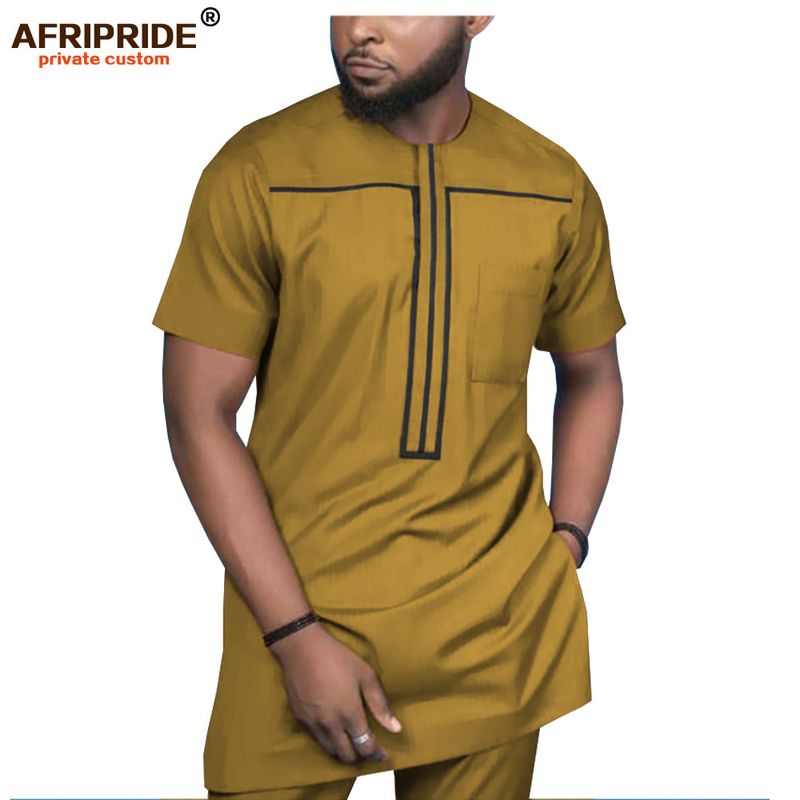 Men's clothing Africa cotton men's casual short sleeve set two pieces_voghion.com