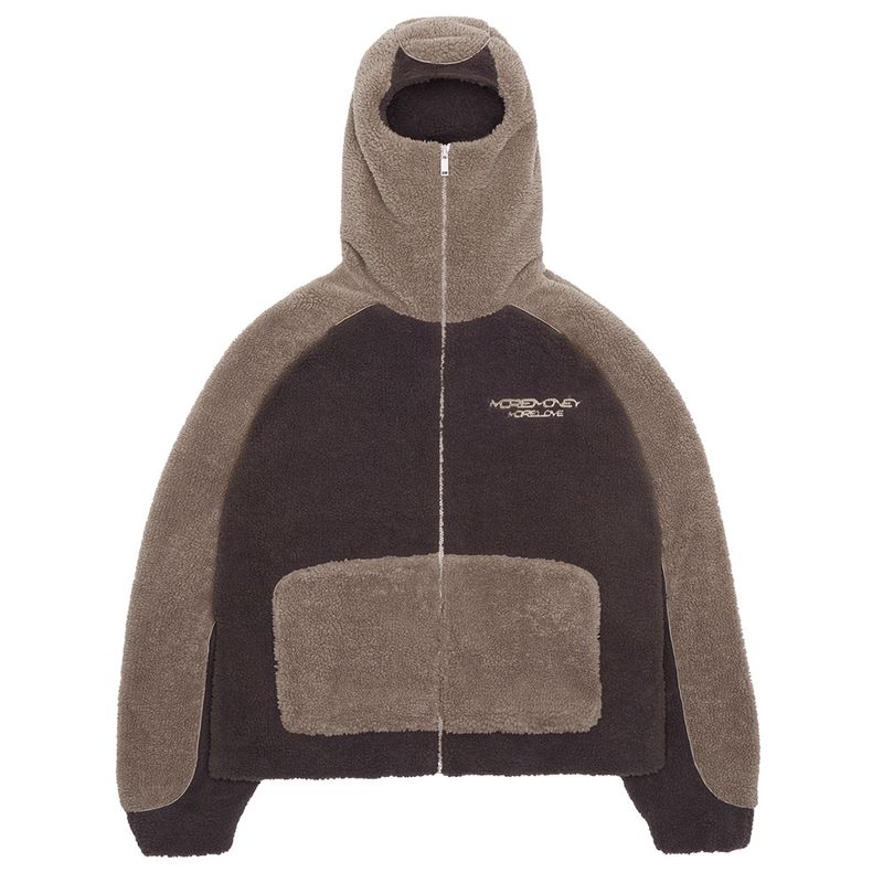 Vêtements pour hommes en peau d'agneau tendance drôle de mode lâche unisexe couleur contrastée couture cardigan à capuche veste zippée_voghion.com