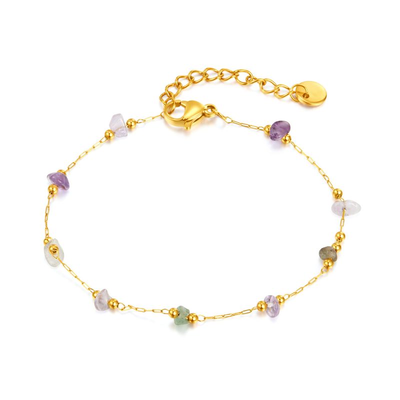 Women's Jewelry Light Luxury Colorful Natural Stone Accessories Fashion Titanium Steel Gold Plated Chain Ethnic Style Bracelet Female_voghion.com
