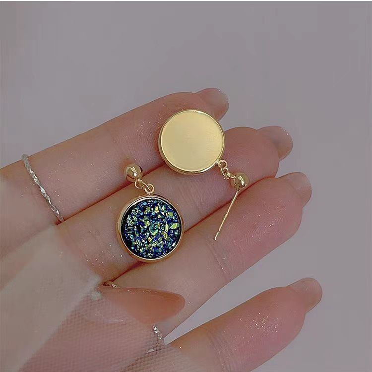 Starry Sky Fragment Diamond Round Colorful Blue Elf Playful Ear Thread Summer High-end 925 Silver Needle Earrings_voghion.com
