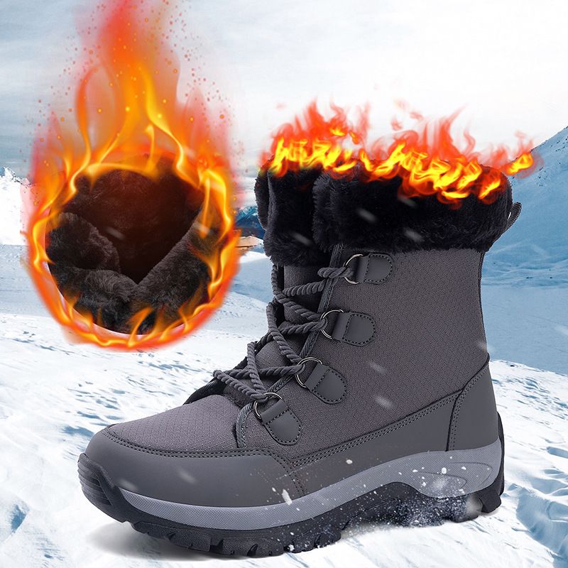 Winter Plush Boots For Men Border Large Snow Boots Plush Warm Couple Cotton Boots Outdoor Cotton Shoes_voghion.com