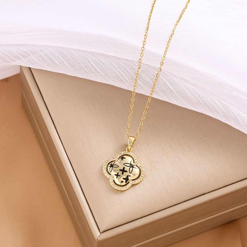 Collana con ciondolo a forma di chiave con trifoglio portafortuna in acciaio inossidabile per donna, moda coreana, romantica, senza sbiadimento_voghion.com