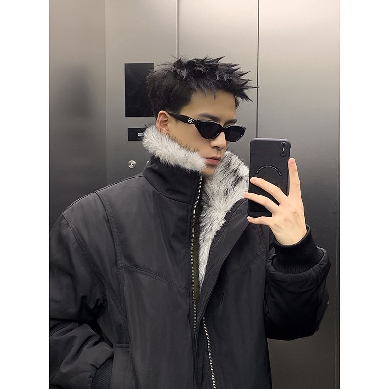 Dekonstruierte Jacke im amerikanischen Stil, Winter, verdickter, warmer Pelzkragen, vielseitiger, hochwertiger, gepolsterter Baumwollmantel_voghion.com